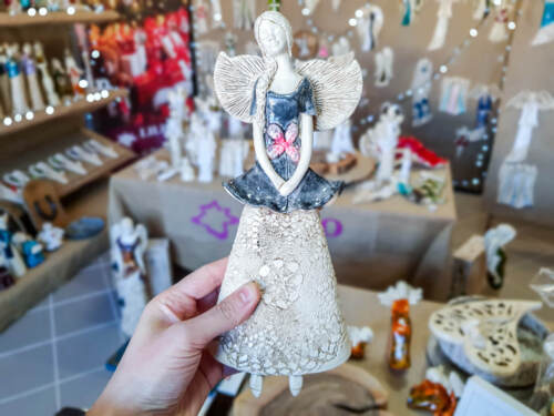 Anioł Abigail - szary -  30 x 14 cm figurka dekoracyjna gipsowa