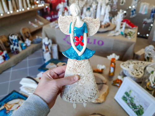 Anioł Abigail - turkus -  30 x 14 cm figurka dekoracyjna gipsowa