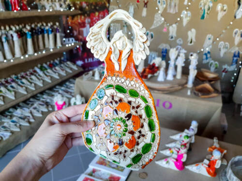 Anioł Obfitości - pomarańcz zielony -  31 x 16 cm figurka dekoracyjna gipsowa