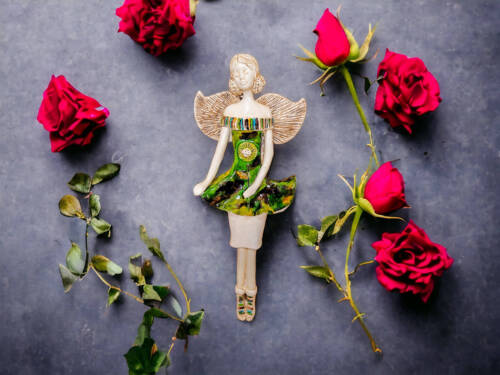 Anioł Theresa Art - zielony -  30 x 14 cm figurka dekoracyjna gipsowa