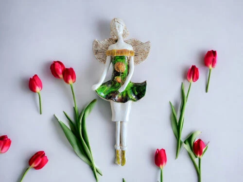 Figurka  anioła Theresa - brąz zielony -  30 x 14 cm figurka dekoracyjna