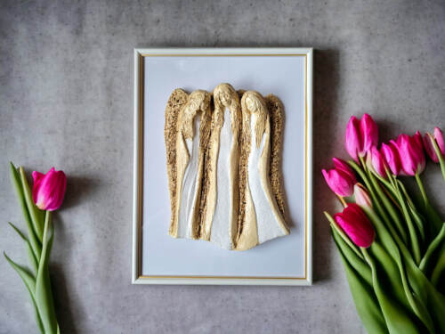 Anioły Wiara Nadzieja Miłość + ramka - białe -  28 x 20 cm figurka dekoracyjna gipsowa