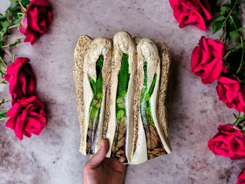 Anioły Wiara Nadzieja Miłość Art Leaf - zielono brązowe -  28 x 20 cm figurka dekoracyjna gipsowa