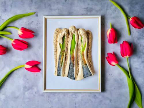 Anioły Wiara Nadzieja Miłość + ramka - zielony granat -  28 x 20 cm figurka dekoracyjna gipsowa