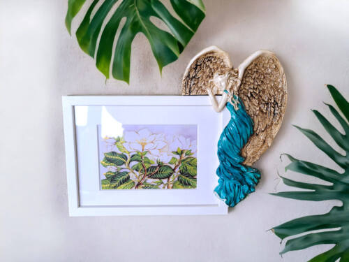 Andrea + Ramka Prosta - turkus prawa -  13 x 18 cm figurka dekoracyjna gipsowa