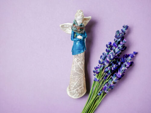 Anioł Catherine - turkus -  35 x 15 cm figurka dekoracyjna gipsowa