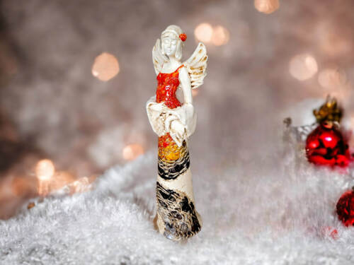 Anioł Frances - pomarańcz -  30 x 14 cm figurka dekoracyjna gipsowa