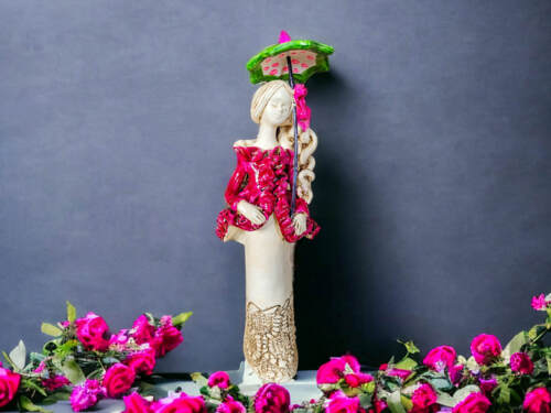 Anioł Konstancja - fiolet -  32 x 10 cm figurka dekoracyjna gipsowa