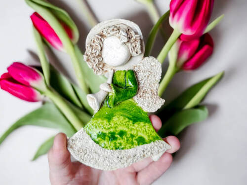 Liolinka z trąbką - zielony -  15 x 10 cm figurka dekoracyjna gipsowa