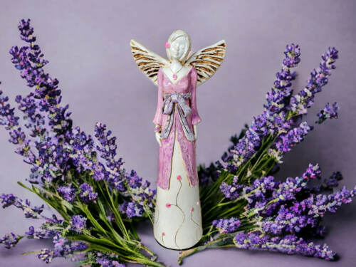 Anioł Lily - różowy -  35 x 15 cm figurka dekoracyjna gipsowa