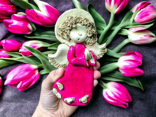 Liolinek Marzyciel - różowy -  16 x 10 cm figurka dekoracyjna gipsowa