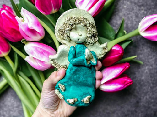 Liolinek Marzyciel - turkus -  16 x 10 cm figurka dekoracyjna gipsowa