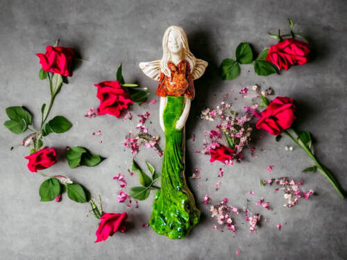 Anioł Margaret - zielony -  32 cm figurka dekoracyjna gipsowa