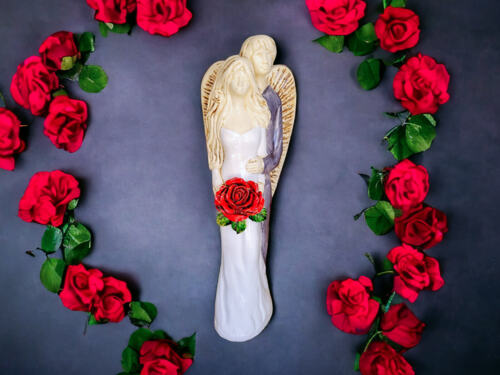 Miłujące Anioły - biało szare -  37 x 12 cm figurka dekoracyjna gipsowa