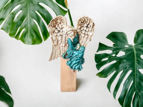 Anioł Pokory - turkus prawy -  15 x 11.5 cm figurka dekoracyjna gipsowa