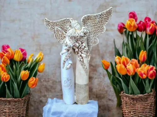 Figurka anioła Romeo i Julia - biało beżowe -  50 x 30 cm figurka dekoracyjna