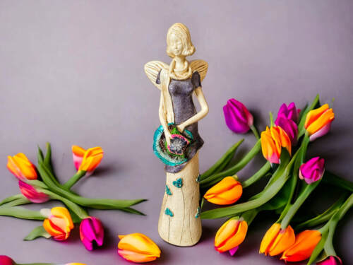 Anioł Sunday Rose - szary -  32 x 15 cm figurka dekoracyjna gipsowa