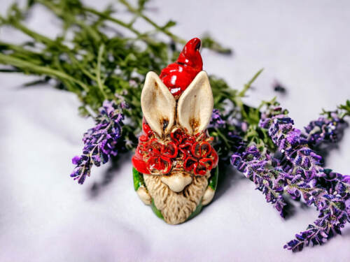 Skrzat Uszal - czerwony zielony -  figurka dekoracyjna gipsowa 5 x 5 cm