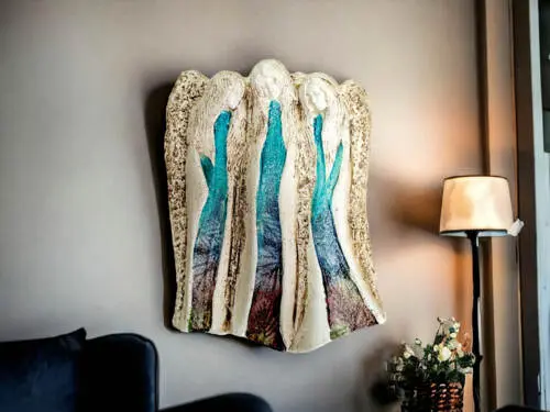 Figurka aniołów Wiara Nadzieja Miłość - zielono brązowe -  28 x 20 cm figurka dekoracyjna