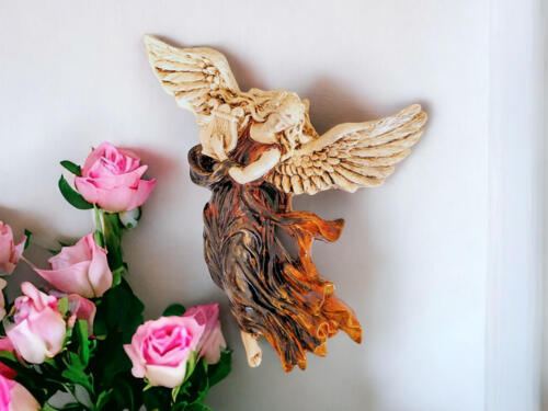 Anioł z Harfą - brąz -  25 x 33 cm figurka dekoracyjna gipsowa