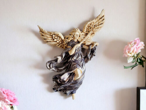 Anioł ze Skrzypcami - szary -  25 x 33 cm figurka dekoracyjna gipsowa