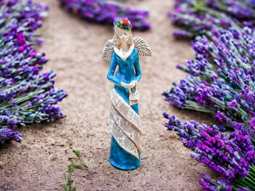 Anioł Charlotte - turkus -  32 x 15 cm figurka dekoracyjna gipsowa
