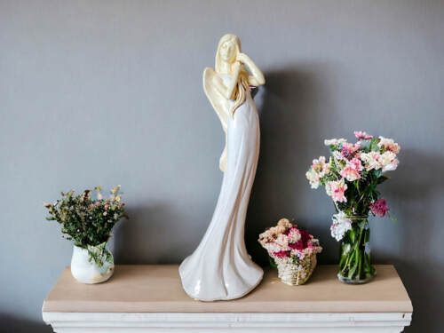 Anioł Elise - biały -  35 x 15 cm figurka dekoracyjna gipsowa