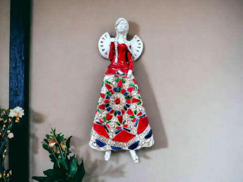 Anioł Heather - czerwony granat -  35 x 15 cm figurka dekoracyjna gipsowa