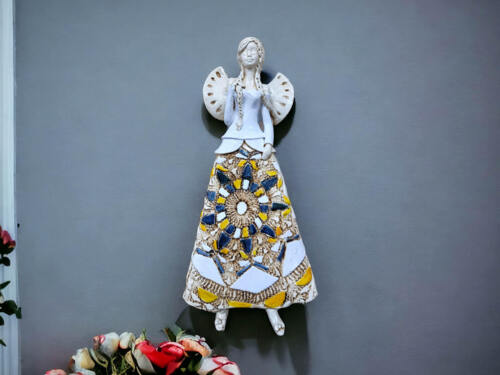 Anioł Heather - biały granat pomarańcz -  35 x 15 cm figurka dekoracyjna gipsowa