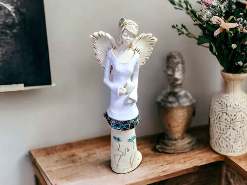 Anioł Mia - biały -  40 x 16 cm figurka dekoracyjna gipsowa