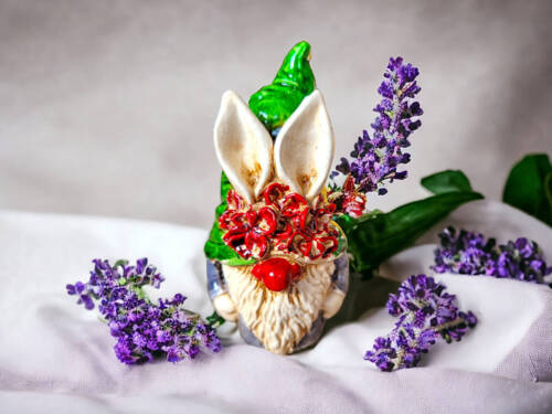 Skrzat Uszal - zielony szary -  figurka dekoracyjna gipsowa 5 x 5 cm