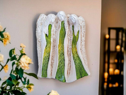 Anioły Wiara Nadzieja Miłość - zielone całe -  28 x 20 cm figurka dekoracyjna gipsowa