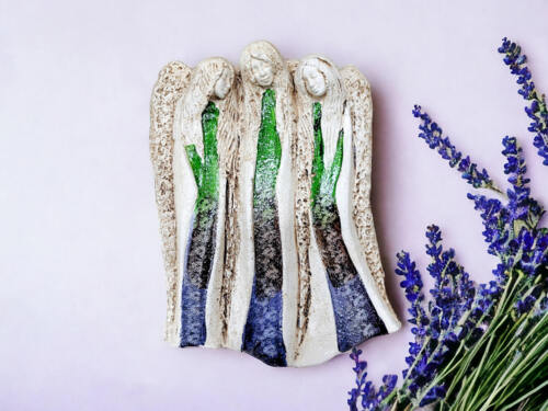 Anioły Wiara Nadzieja Miłość - zielony granat -  28 x 20 cm figurka dekoracyjna gipsowa