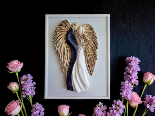 Zakochane Anioły + ramka - wiszące biało granatowe