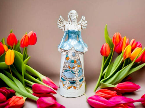 Anioł Anna - miętowy -  35 x 15 cm figurka dekoracyjna gipsowa