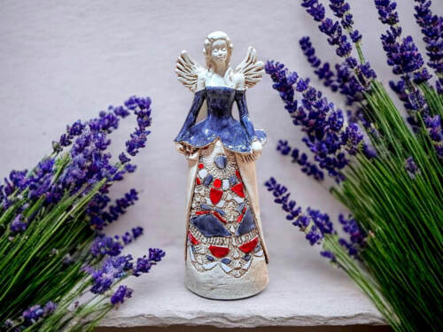 Anioł Anna - szary fiolet -  35 x 15 cm figurka dekoracyjna gipsowa