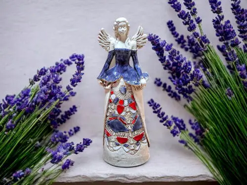 Figurka anioła Anna - szary fiolet -  35 x 15 cm figurka dekoracyjna