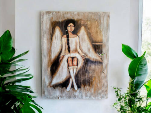 Anioł Karolina - obraz na desce -  22.5 x 29.5 cm