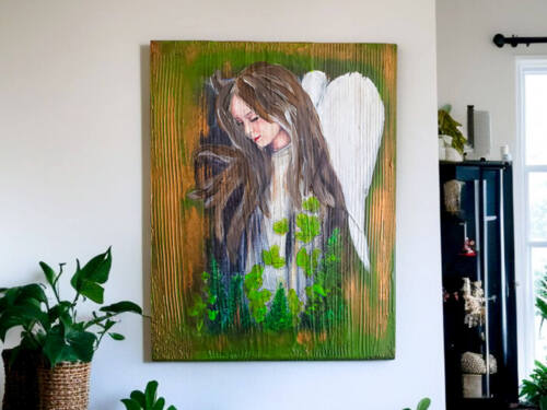 Leśny Anioł - obraz na desce -  22.5 x 29.5 cm