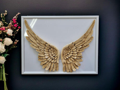 Skrzydła Anioła + ramka - wiszące -  30 x 40 cm figurka dekoracyjna gipsowa