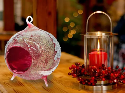 Bombka kominek lampion - czerwona tealight -  120 mm 1 szt