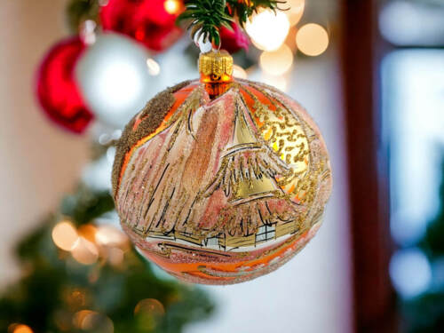 Bombka złota chatka -  120 mm bombka choinkowa szklana 1 szt