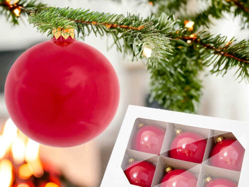 Bombki bordowy błysk -  80 mm  bombki choinkowe szklane 6 szt