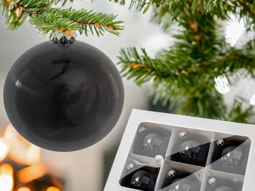 Bombki czarny błysk -  100 mm bombki choinkowe szklane 6 szt