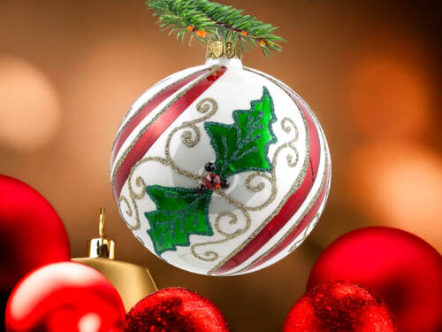 Bombka zielony listek -  100 mm bombka choinkowa szklana 1 szt