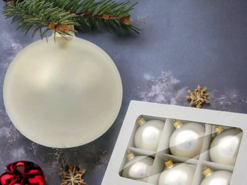 Bombki biała perła złota -  100 mm bombki choinkowe szklane 6 szt