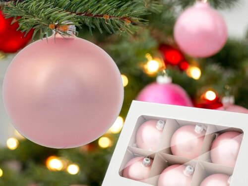 Bombki różowa perła -  80 mm  bombki choinkowe szklane 6 szt