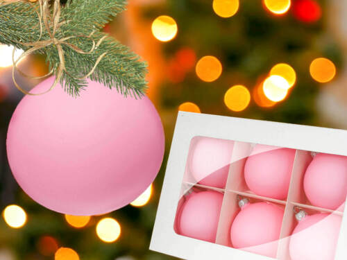 Bombki kredowy róż -  100 mm bombki choinkowe szklane 6 szt