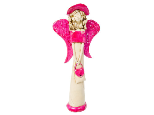 Anioł Coco - różowy pink -  30 x 14 cm figurka dekoracyjna gipsowa