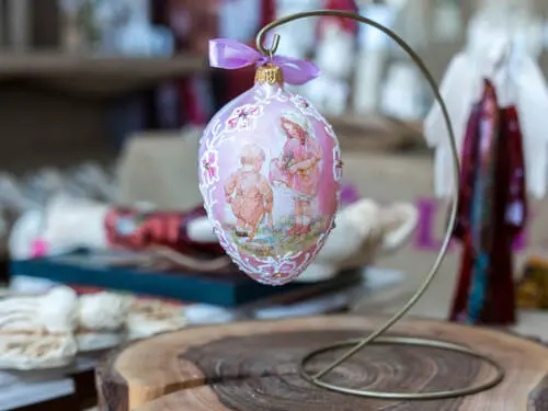 Jajko pisanka faberge - dziewczynka chłopiec -  ozdoba wielkanocna szklana